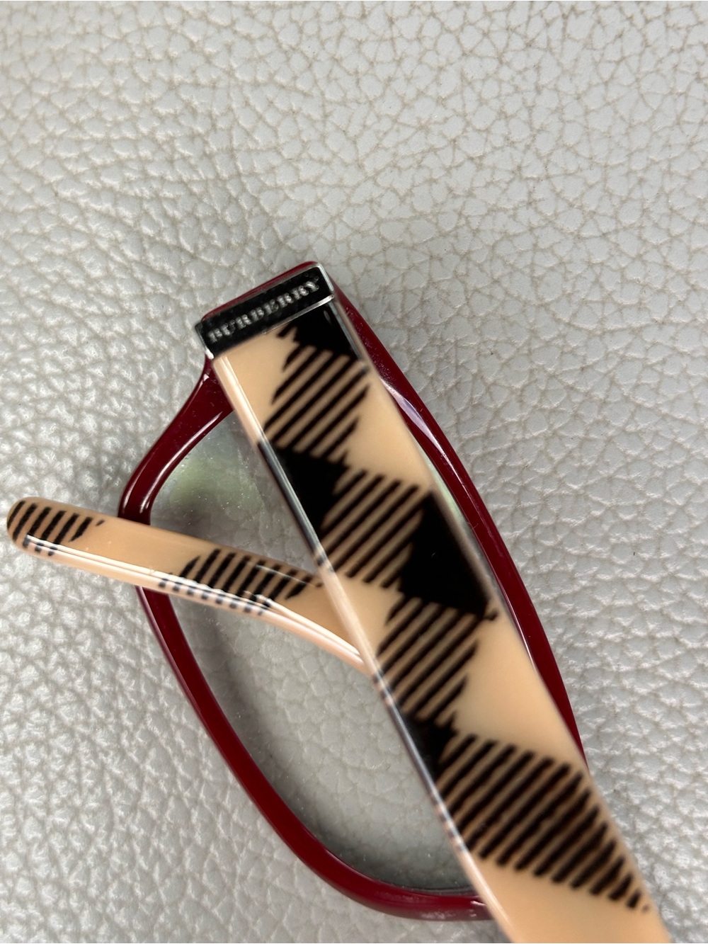 Burberry Burgundy Rectangle Glasses with Beige Temples-NEW! - Picture 2 of 9